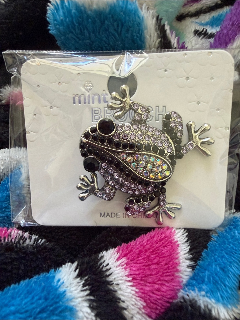 Multi-Color Crystal Frog Brooch